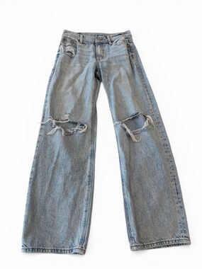 American Eagle Mom Jeans Women 00 Light Wash Distressed Strigid Denim